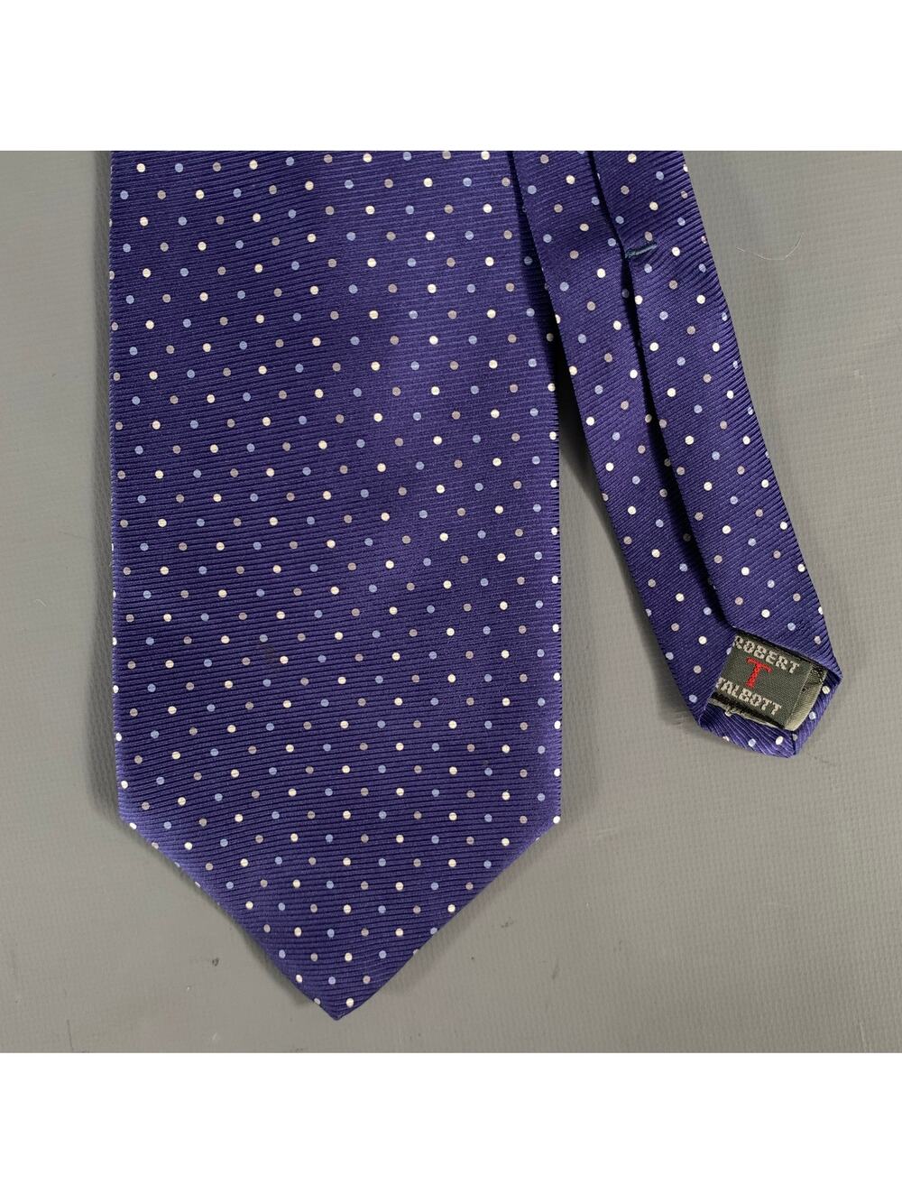 ROBERT TALBOTT Navy light blue/cream Dots Silk Tie